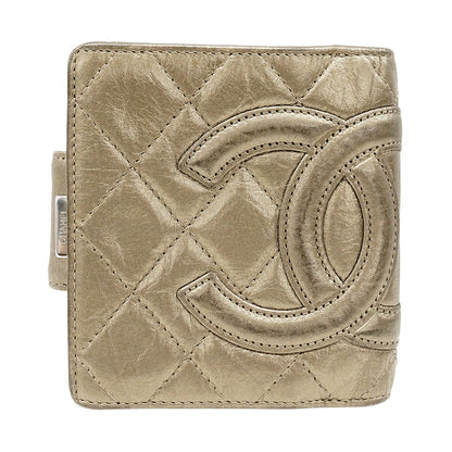 CHANEL シャネル 二つ折り財布 カンボン ゴールド系 シルバー金具 レザー レディース 【中古】