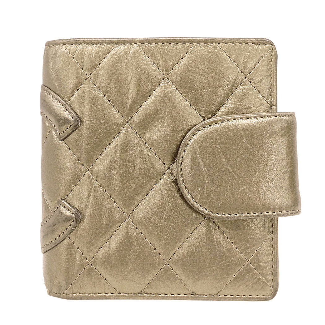 CHANEL シャネル 二つ折り財布 カンボン ゴールド系 シルバー金具 レザー レディース 【中古】
