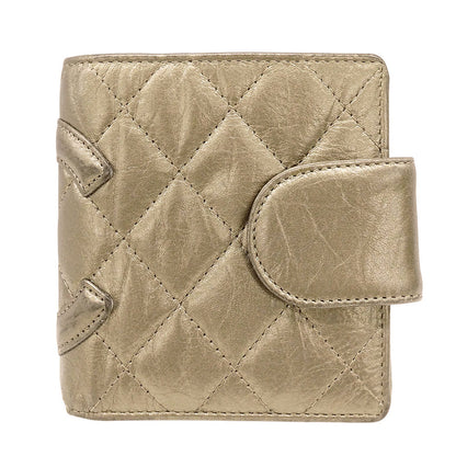 CHANEL シャネル 二つ折り財布 カンボン ゴールド系 シルバー金具 レザー レディース 【中古】