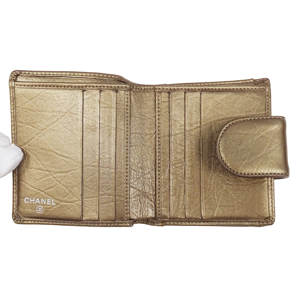 CHANEL シャネル 二つ折り財布 カンボン ゴールド系 シルバー金具 レザー レディース 【中古】