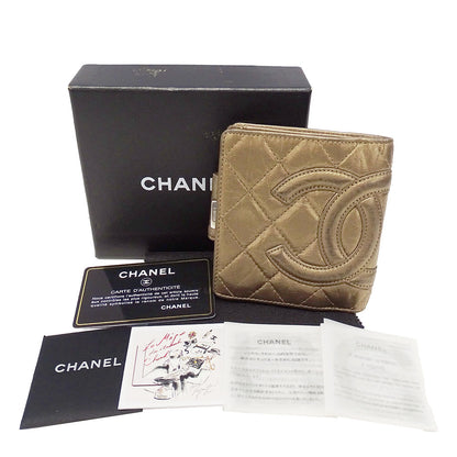 CHANEL シャネル 二つ折り財布 カンボン ゴールド系 シルバー金具 レザー レディース 【中古】