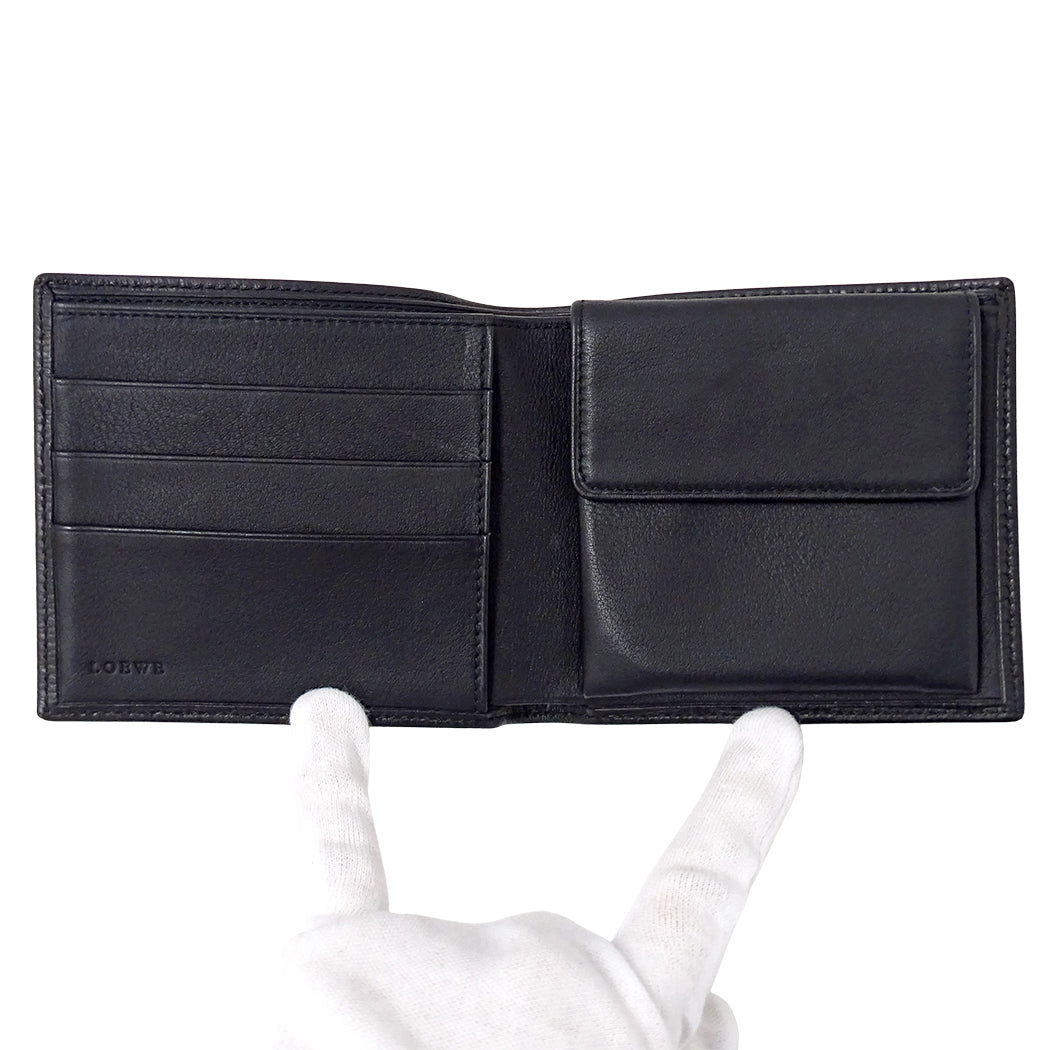 LOEWE ロエベ 二つ折り財布 ブラック レザー メンズ 【中古】