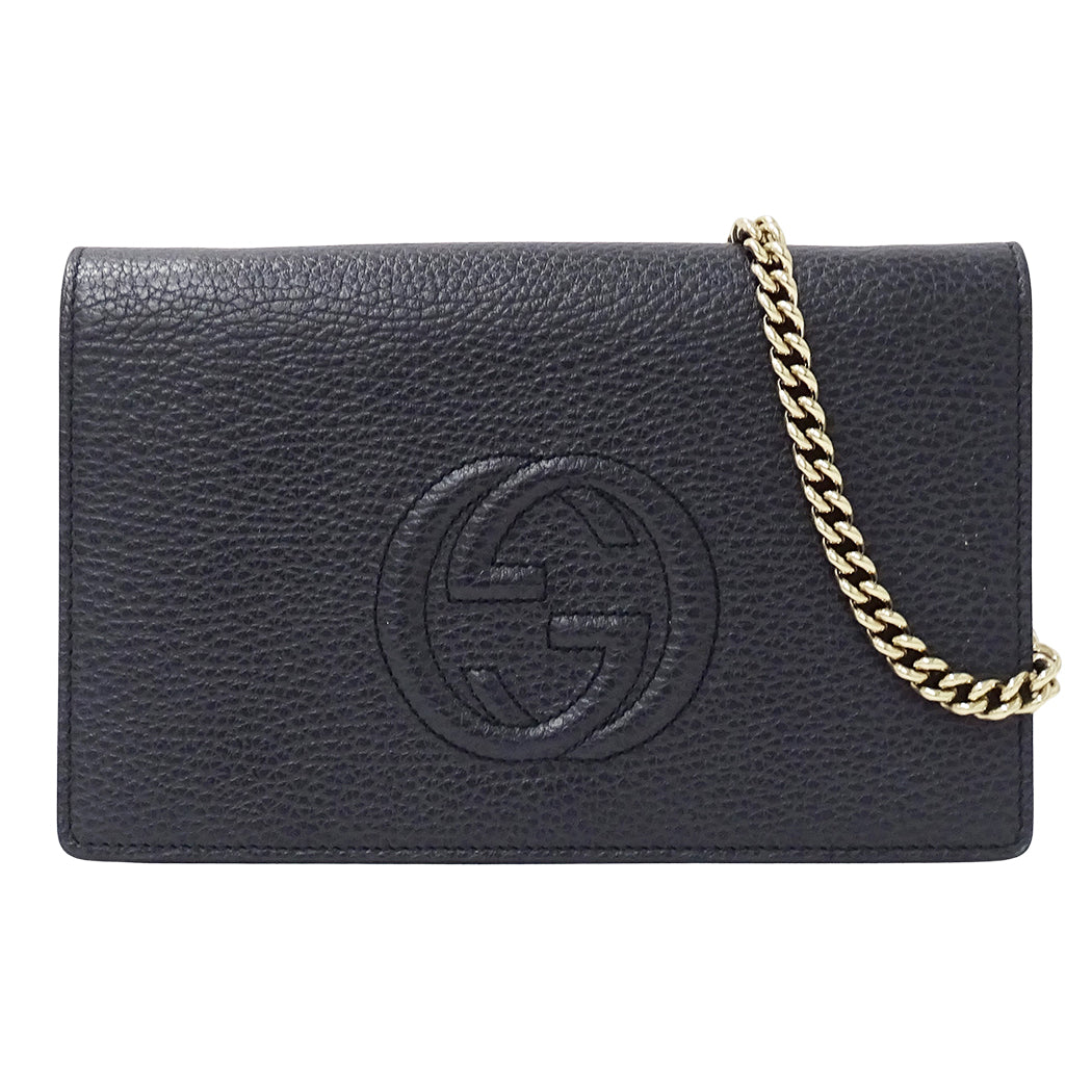 GUCCI グッチ ショルダーウォレット ソーホー ネイビー 407041 レザー レディース 【中古】