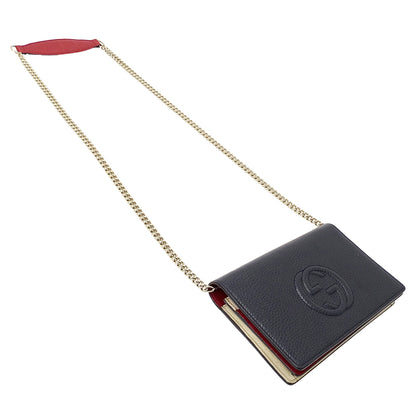 GUCCI グッチ ショルダーウォレット ソーホー ネイビー 407041 レザー レディース 【中古】