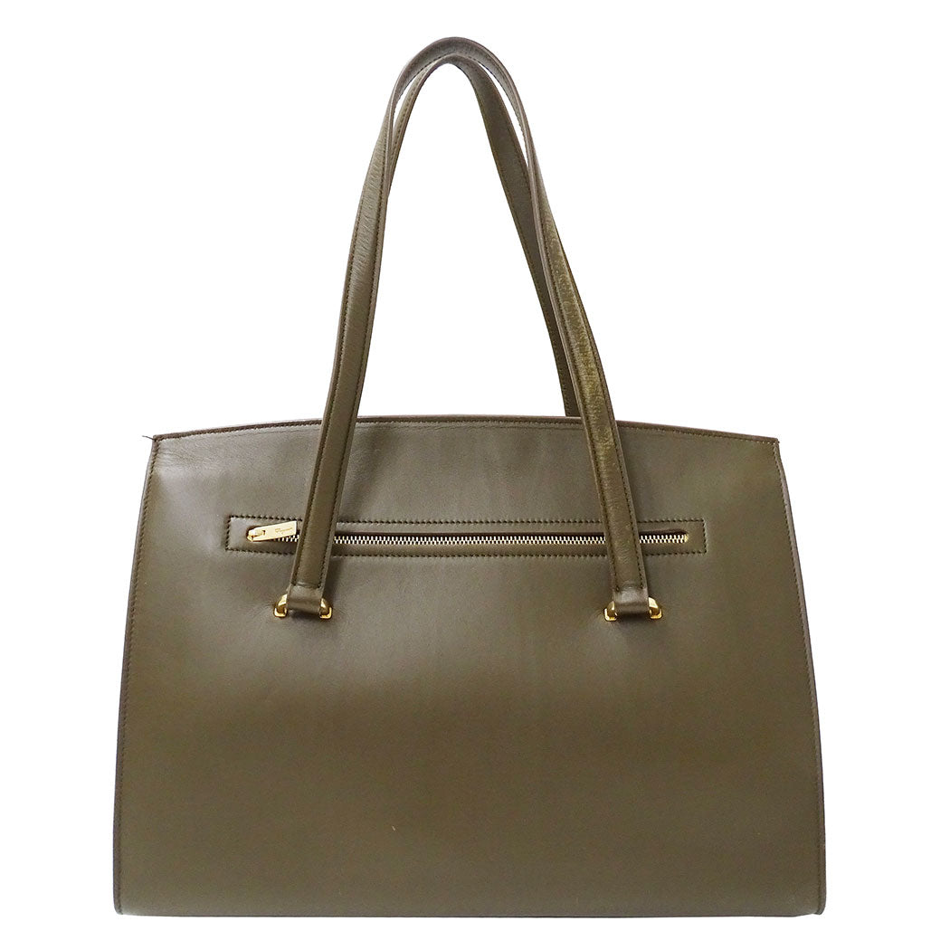 Ferragamo フェラガモ ハンドバッグ ガンチーニ カーキグリーン DY-21 F818 レザー レディース 【中古】