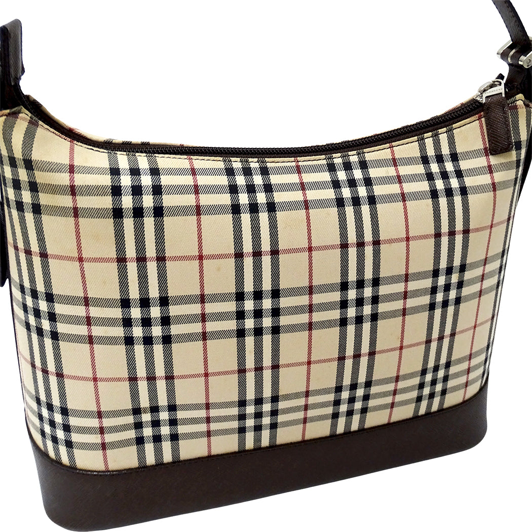 BURBERRY バーバリー ショルダーバッグ ベージュ ブラウン キャンバス レディース 【中古】
