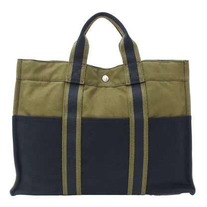 HERMES エルメス フールトゥ トートMM トートバッグ カーキグリーン ネイビー キャンバス レディース メンズ 【中古】