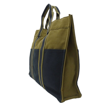 HERMES エルメス フールトゥ トートMM トートバッグ カーキグリーン ネイビー キャンバス レディース メンズ 【中古】