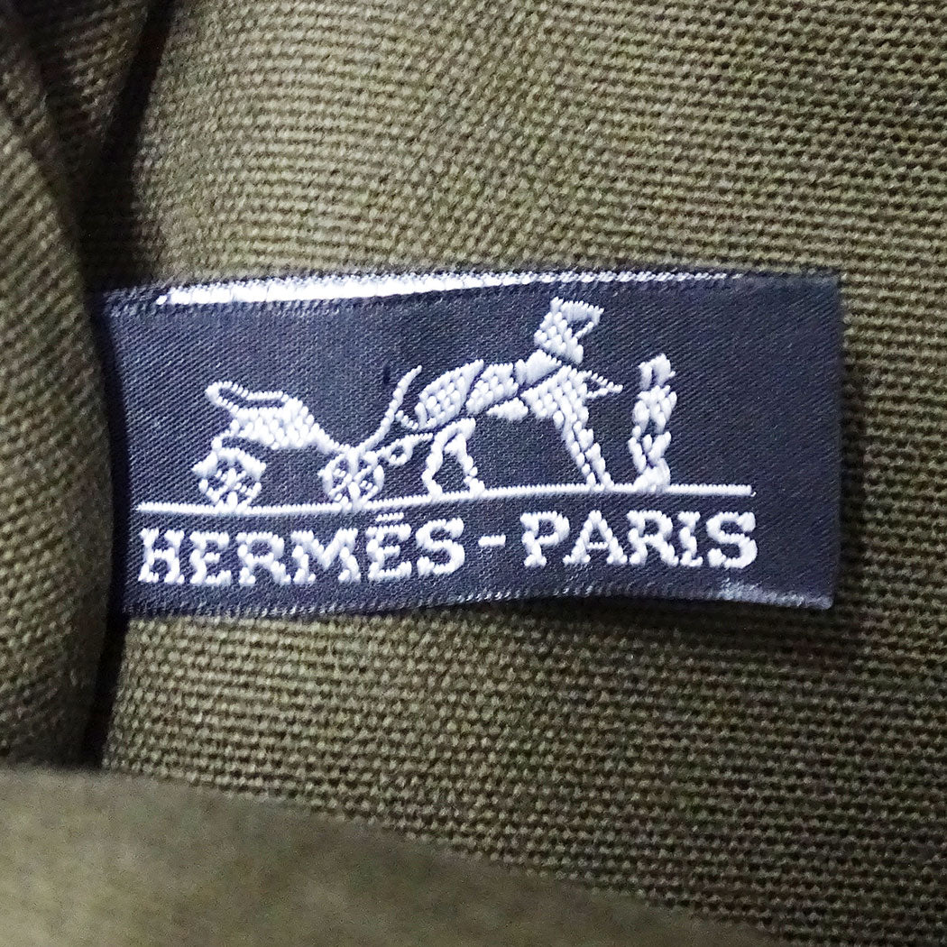 HERMES エルメス フールトゥ トートMM トートバッグ カーキグリーン ネイビー キャンバス レディース メンズ 【中古】