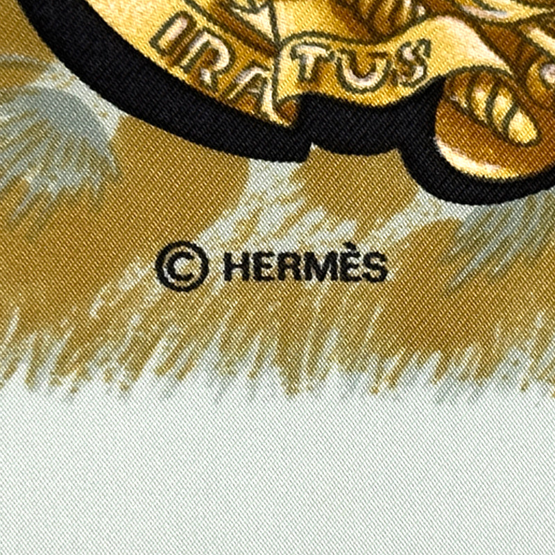 HERMES エルメス カレ90 CASQUES et PLUMETS 面貌のない兜 スカーフ レッド イエロー シルク レディース 【中古】