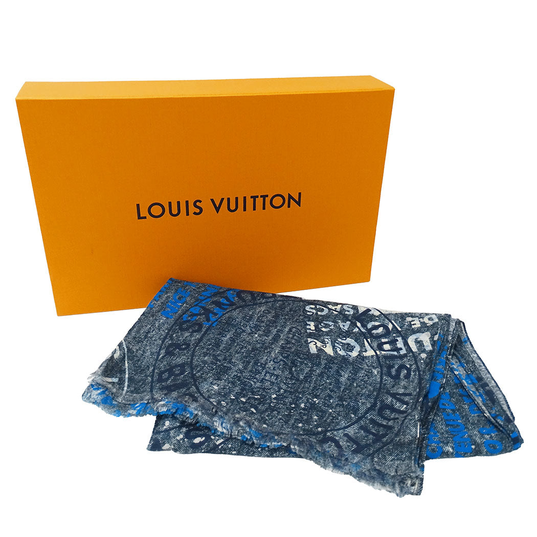 LOUIS VUITTON ルイ・ヴィトン エトール・デニム スタンプ スカーフ ブルー M78539 コットン メンズ 【中古】