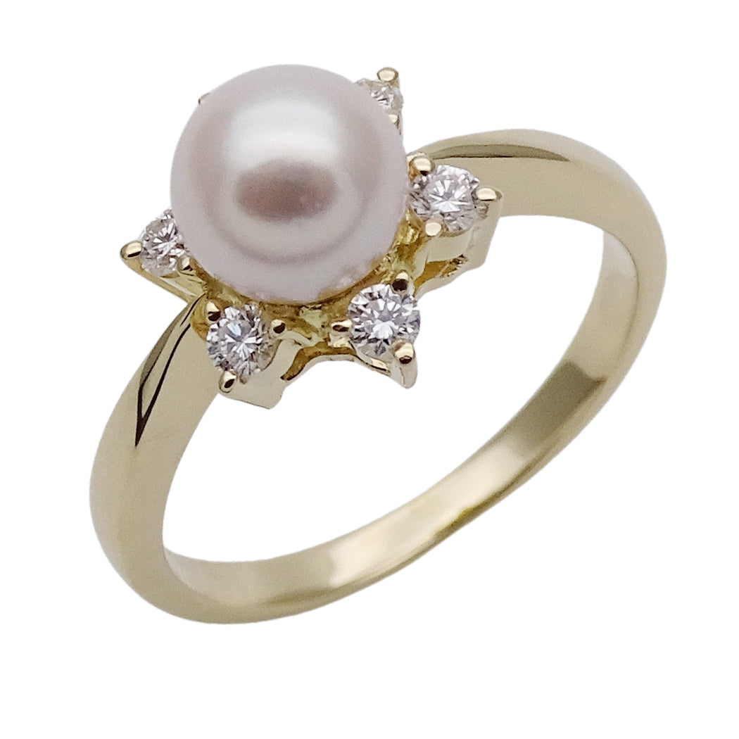 MIKIMOTO ミキモト リング 指輪 K18 パール ダイヤモンド ゴールド 約10号 レディース 磨き済み【中古】