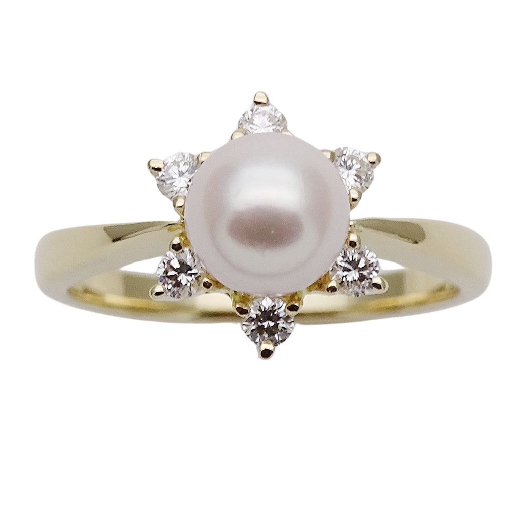 MIKIMOTO ミキモト リング 指輪 K18 パール ダイヤモンド ゴールド 約10号 レディース 磨き済み【中古】