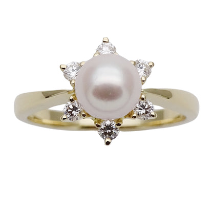 MIKIMOTO ミキモト リング 指輪 K18 パール ダイヤモンド ゴールド 約10号 レディース 磨き済み【中古】