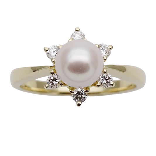 MIKIMOTO ミキモト リング 指輪 K18 パール ダイヤモンド ゴールド 約10号 レディース 磨き済み【中古】