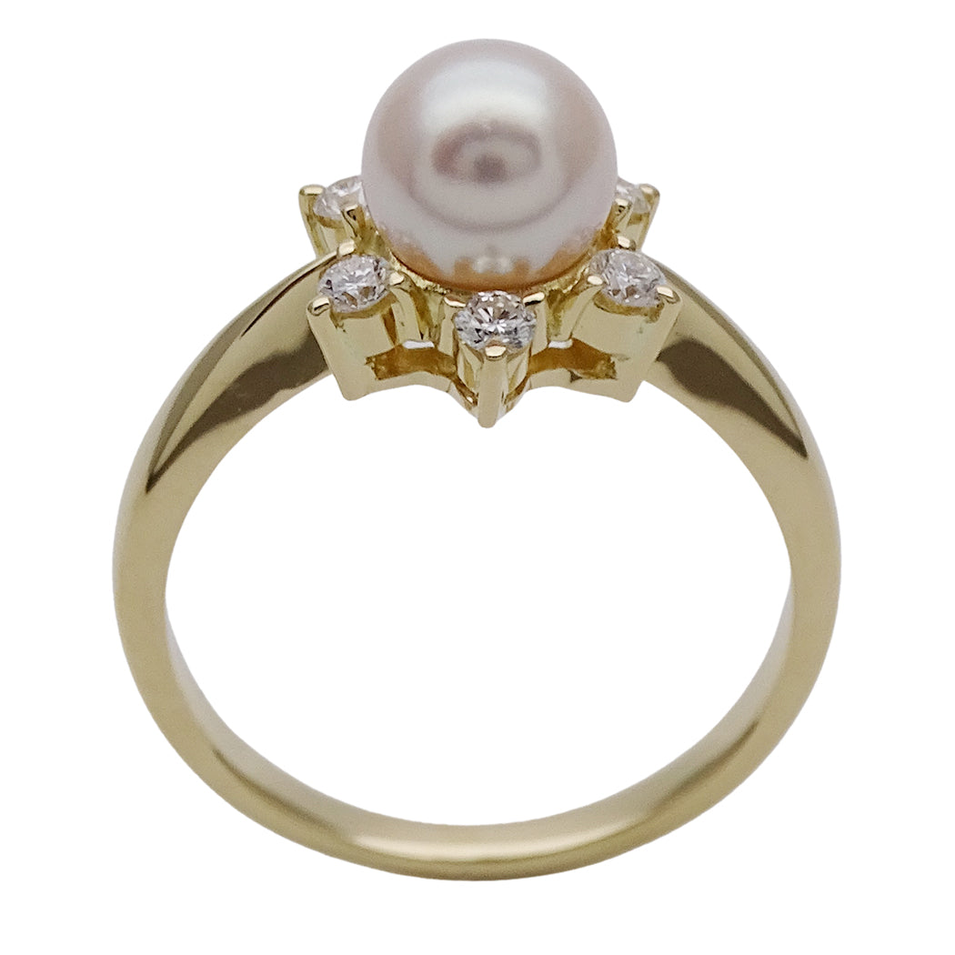 MIKIMOTO ミキモト リング 指輪 K18 パール ダイヤモンド ゴールド 約10号 レディース 磨き済み【中古】