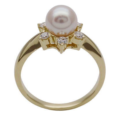 MIKIMOTO ミキモト リング 指輪 K18 パール ダイヤモンド ゴールド 約10号 レディース 磨き済み【中古】