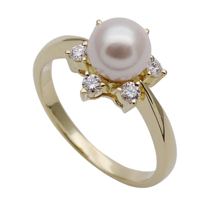 MIKIMOTO ミキモト リング 指輪 K18 パール ダイヤモンド ゴールド 約10号 レディース 磨き済み【中古】