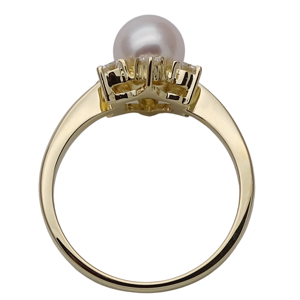 MIKIMOTO ミキモト リング 指輪 K18 パール ダイヤモンド ゴールド 約10号 レディース 磨き済み【中古】