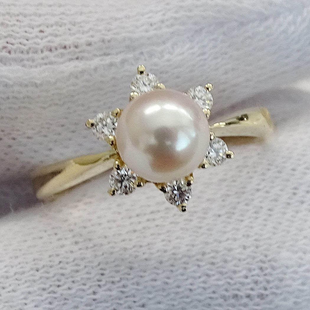 MIKIMOTO ミキモト リング 指輪 K18 パール ダイヤモンド ゴールド 約10号 レディース 磨き済み【中古】