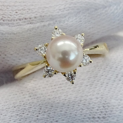 MIKIMOTO ミキモト リング 指輪 K18 パール ダイヤモンド ゴールド 約10号 レディース 磨き済み【中古】