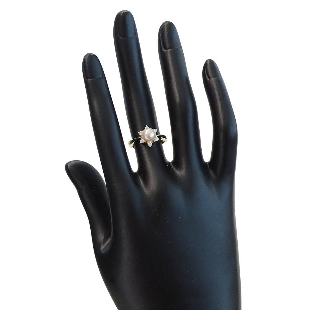 MIKIMOTO ミキモト リング 指輪 K18 パール ダイヤモンド ゴールド 約10号 レディース 磨き済み【中古】
