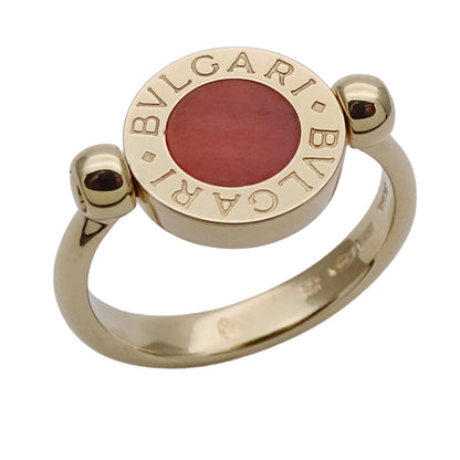 BVLGARI ブルガリ ブルガリブルガリ フリップ リング 指輪 750YG オニキス サンゴ 約8号 レディース 磨き済み【中古】