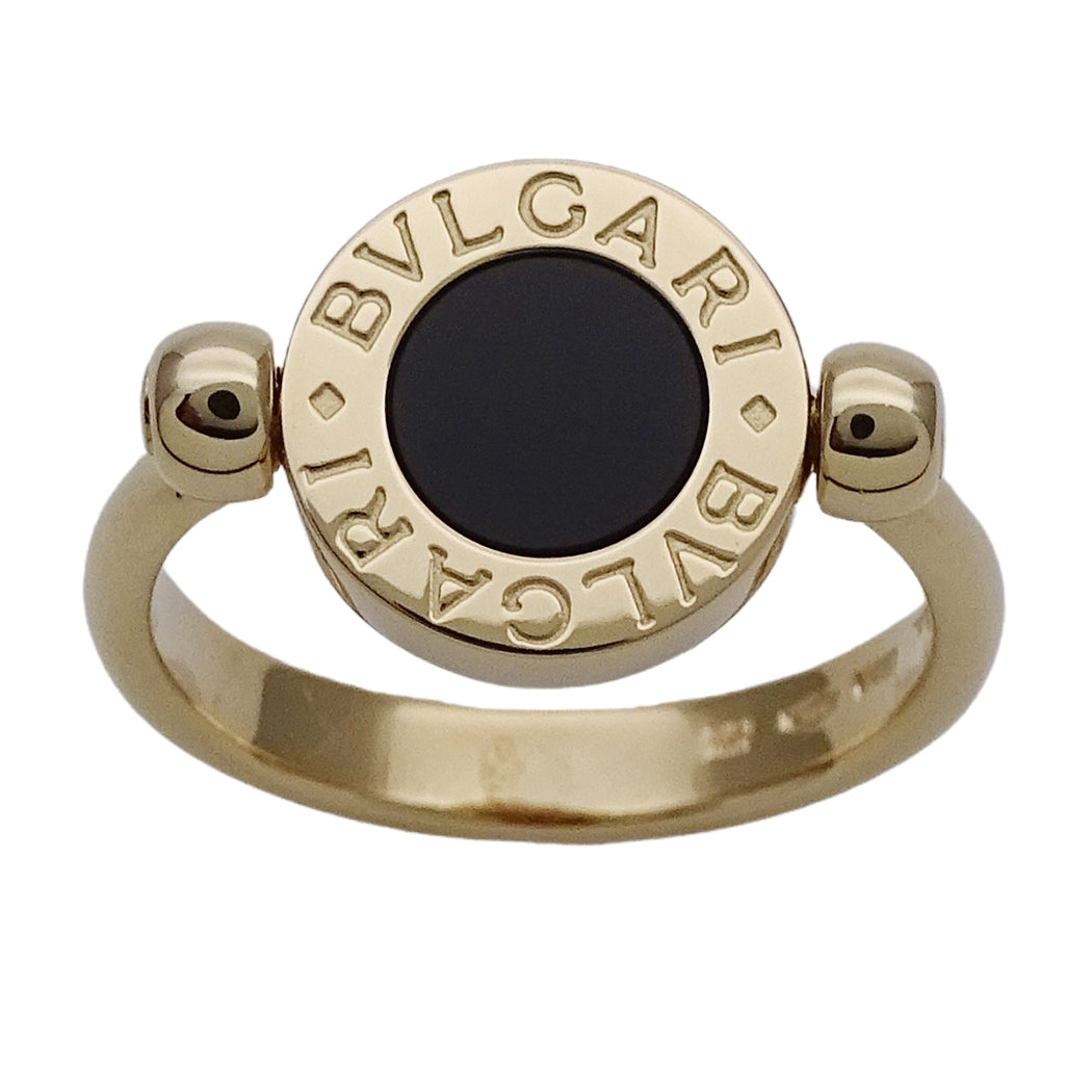 BVLGARI ブルガリ ブルガリブルガリ フリップ リング 指輪 750YG オニキス サンゴ 約8号 レディース 磨き済み【中古】