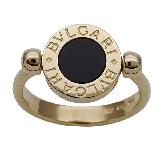 BVLGARI ブルガリ ブルガリブルガリ フリップ リング 指輪 750YG オニキス サンゴ 約8号 レディース 磨き済み【中古】