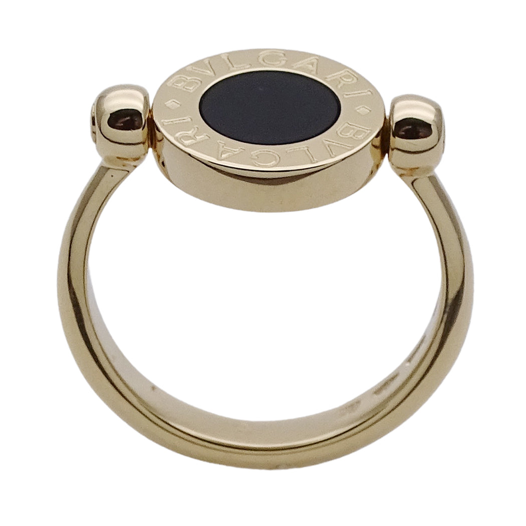 BVLGARI ブルガリ ブルガリブルガリ フリップ リング 指輪 750YG オニキス サンゴ 約8号 レディース 磨き済み【中古】
