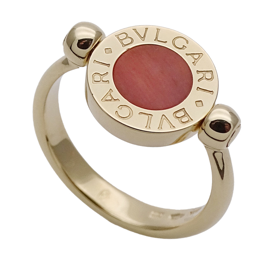 BVLGARI ブルガリ ブルガリブルガリ フリップ リング 指輪 750YG オニキス サンゴ 約8号 レディース 磨き済み【中古】