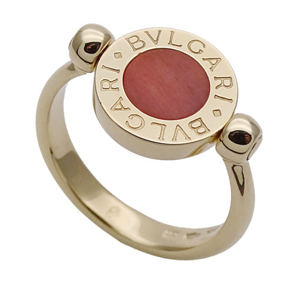 BVLGARI ブルガリ ブルガリブルガリ フリップ リング 指輪 750YG オニキス サンゴ 約8号 レディース 磨き済み【中古】