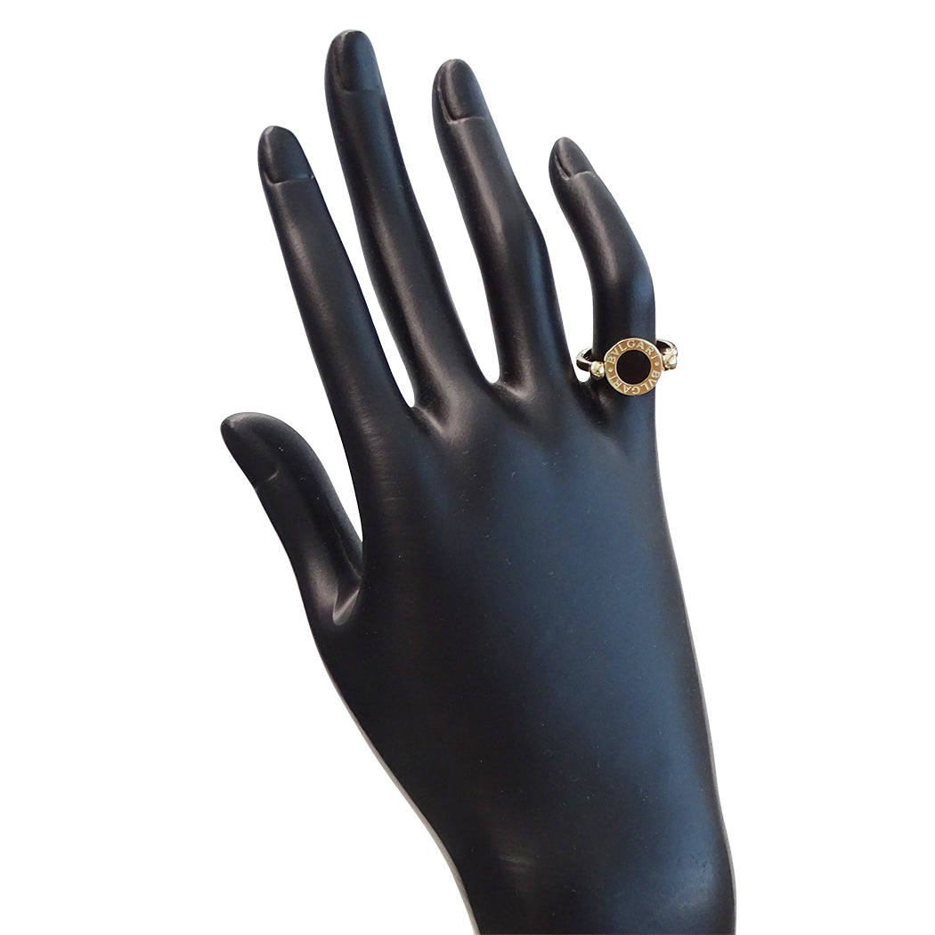 BVLGARI ブルガリ ブルガリブルガリ フリップ リング 指輪 750YG オニキス サンゴ 約8号 レディース 磨き済み【中古】