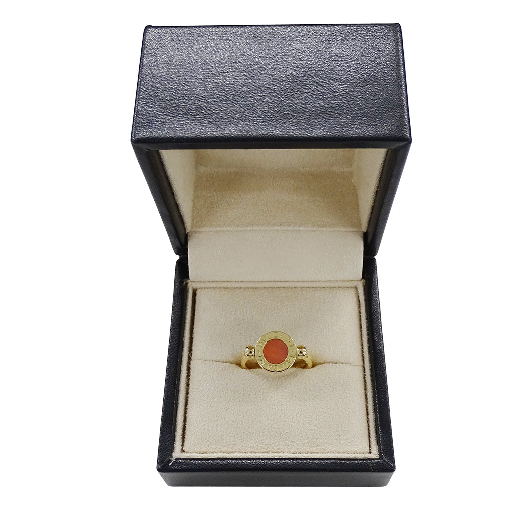 BVLGARI ブルガリ ブルガリブルガリ フリップ リング 指輪 750YG オニキス サンゴ 約8号 レディース 磨き済み【中古】