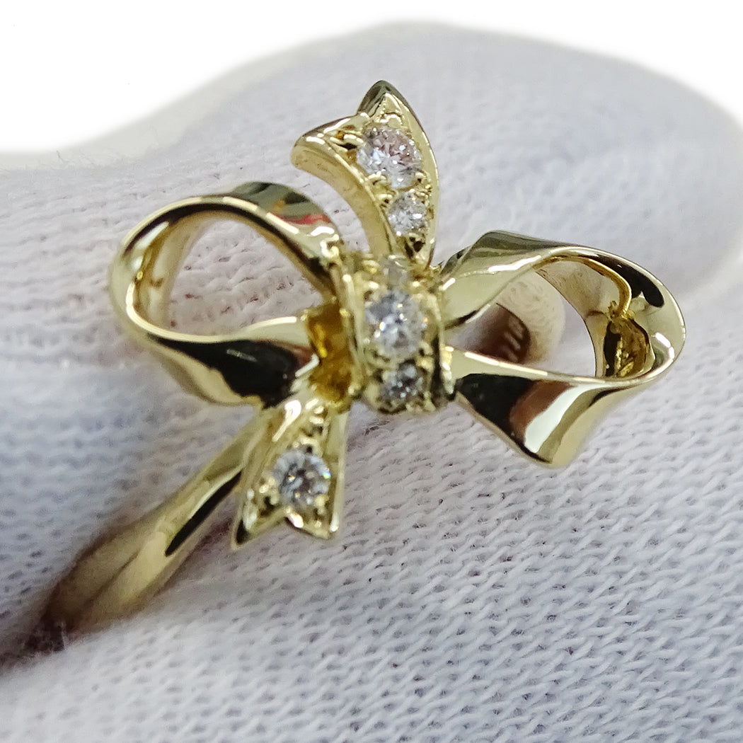 MIKIMOTO ミキモト リング 指輪 リボン K18 ダイヤモンド D0.11 約9号 レディース 磨き済み【中古】