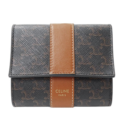 CELINE セリーヌ 二つ折り財布 トリオンフ ブラウン レザー レディース 【中古】
