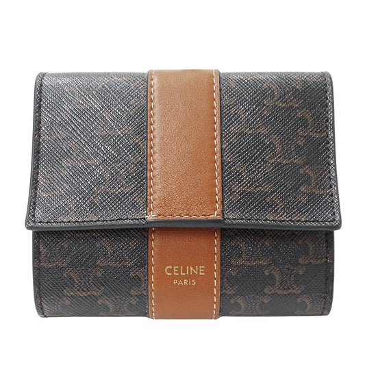 CELINE セリーヌ 二つ折り財布 トリオンフ ブラウン レザー レディース 【中古】