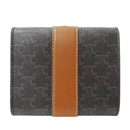CELINE セリーヌ 二つ折り財布 トリオンフ ブラウン レザー レディース 【中古】