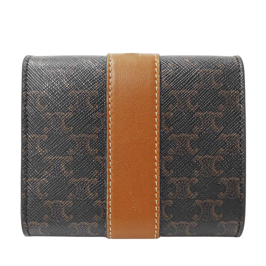 CELINE セリーヌ 二つ折り財布 トリオンフ ブラウン レザー レディース 【中古】