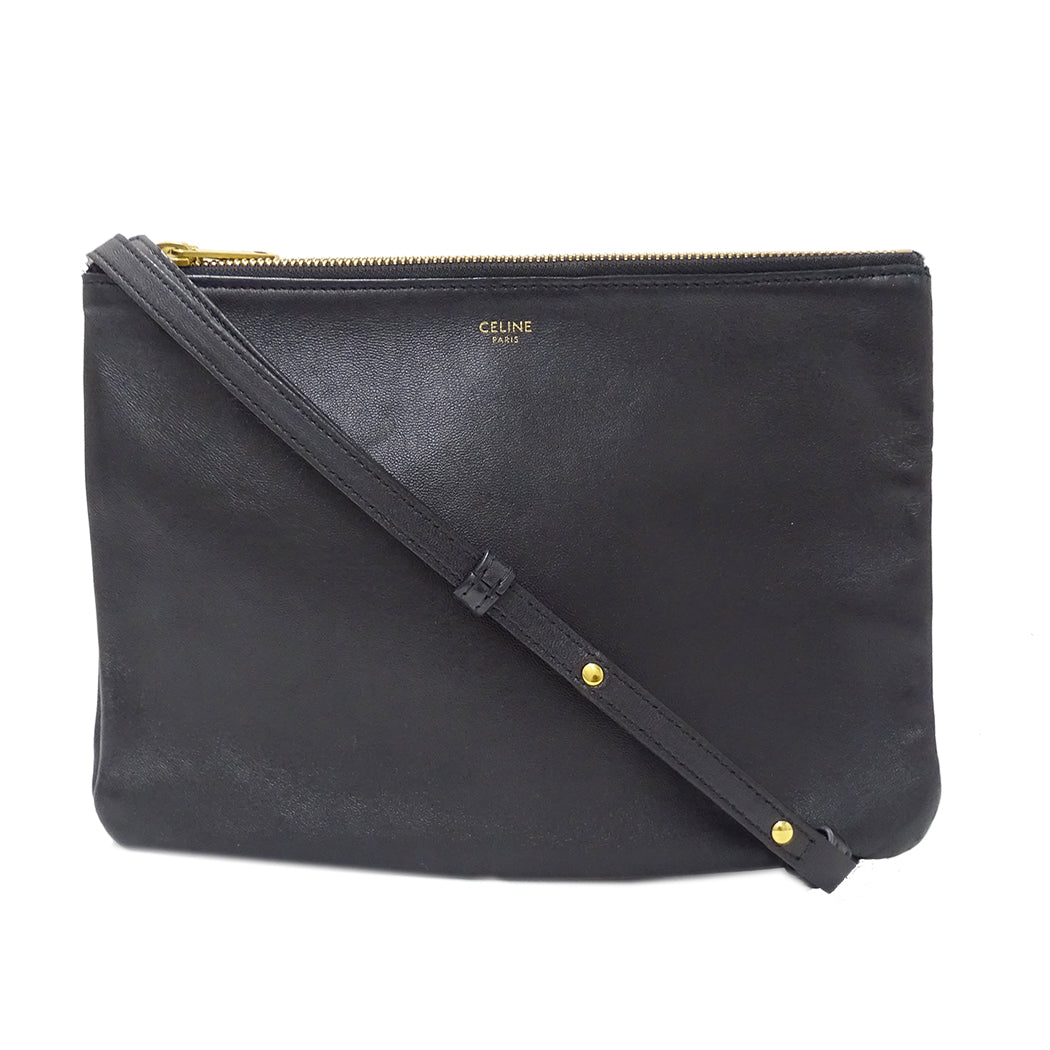 CELINE セリーヌ ショルダーバッグ トリオラージ ブラック レザー レディース 【中古】