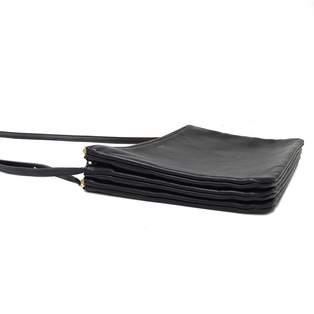 CELINE セリーヌ ショルダーバッグ トリオラージ ブラック レザー レディース 【中古】