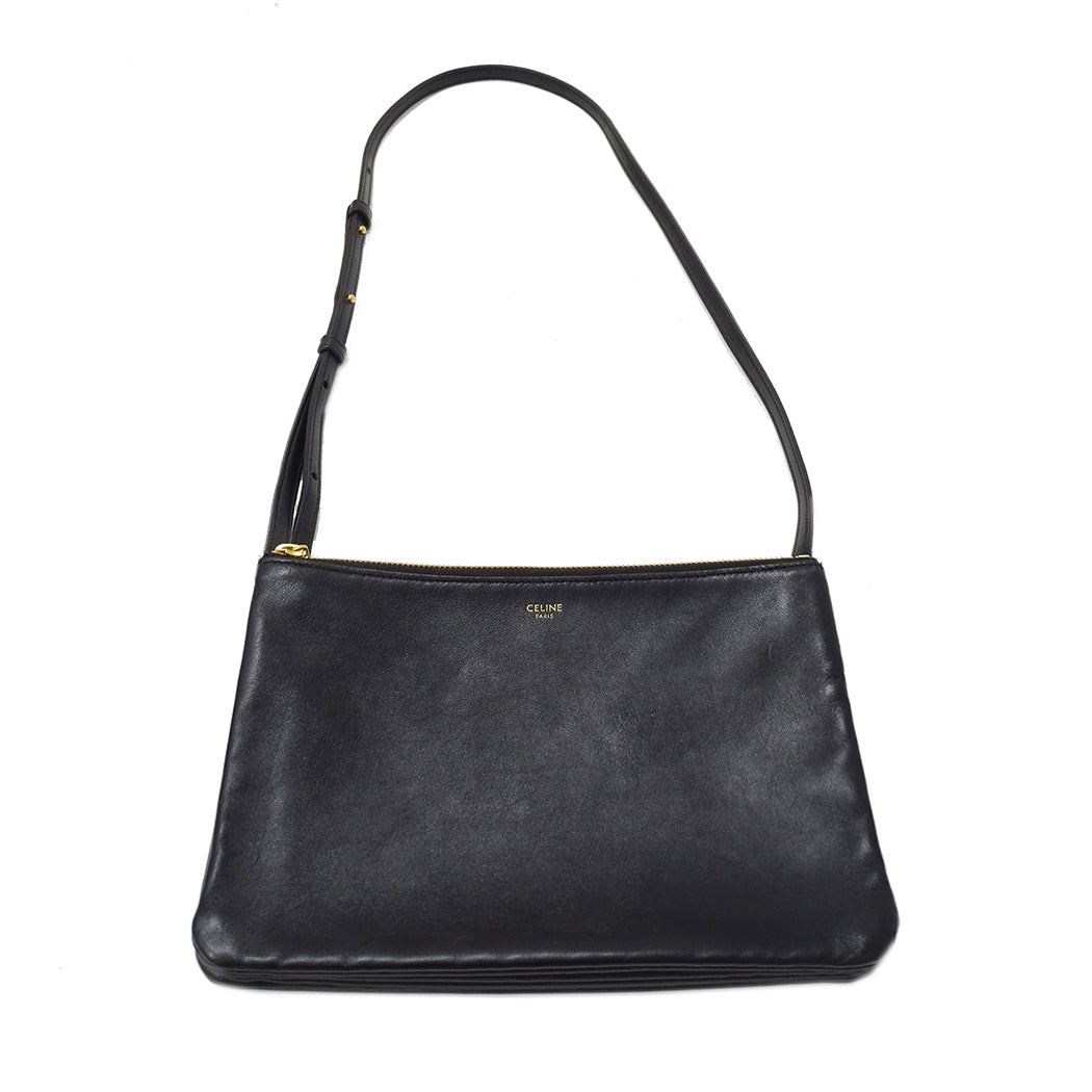 CELINE セリーヌ ショルダーバッグ トリオラージ ブラック レザー レディース 【中古】