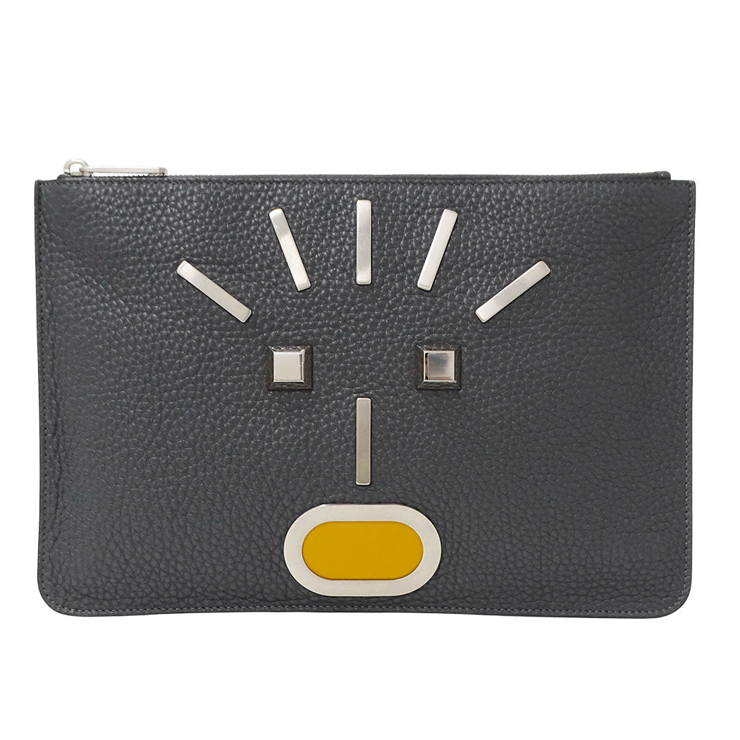 FENDI フェンディ クラッチ・セカンドバッグ チャコールグレー レザー レディース メンズ 【中古】