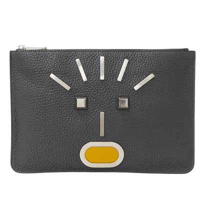 FENDI フェンディ クラッチ・セカンドバッグ チャコールグレー レザー レディース メンズ 【中古】