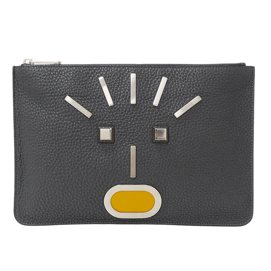 FENDI フェンディ クラッチ・セカンドバッグ チャコールグレー レザー レディース メンズ 【中古】