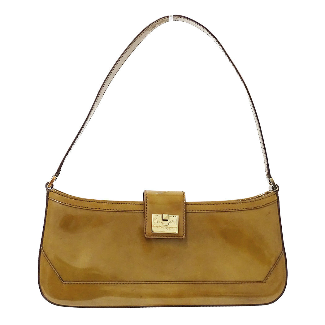 Ferragamo フェラガモ ショルダーバッグ ライトブラウン EE-21 1816 エナメル レディース 【中古】