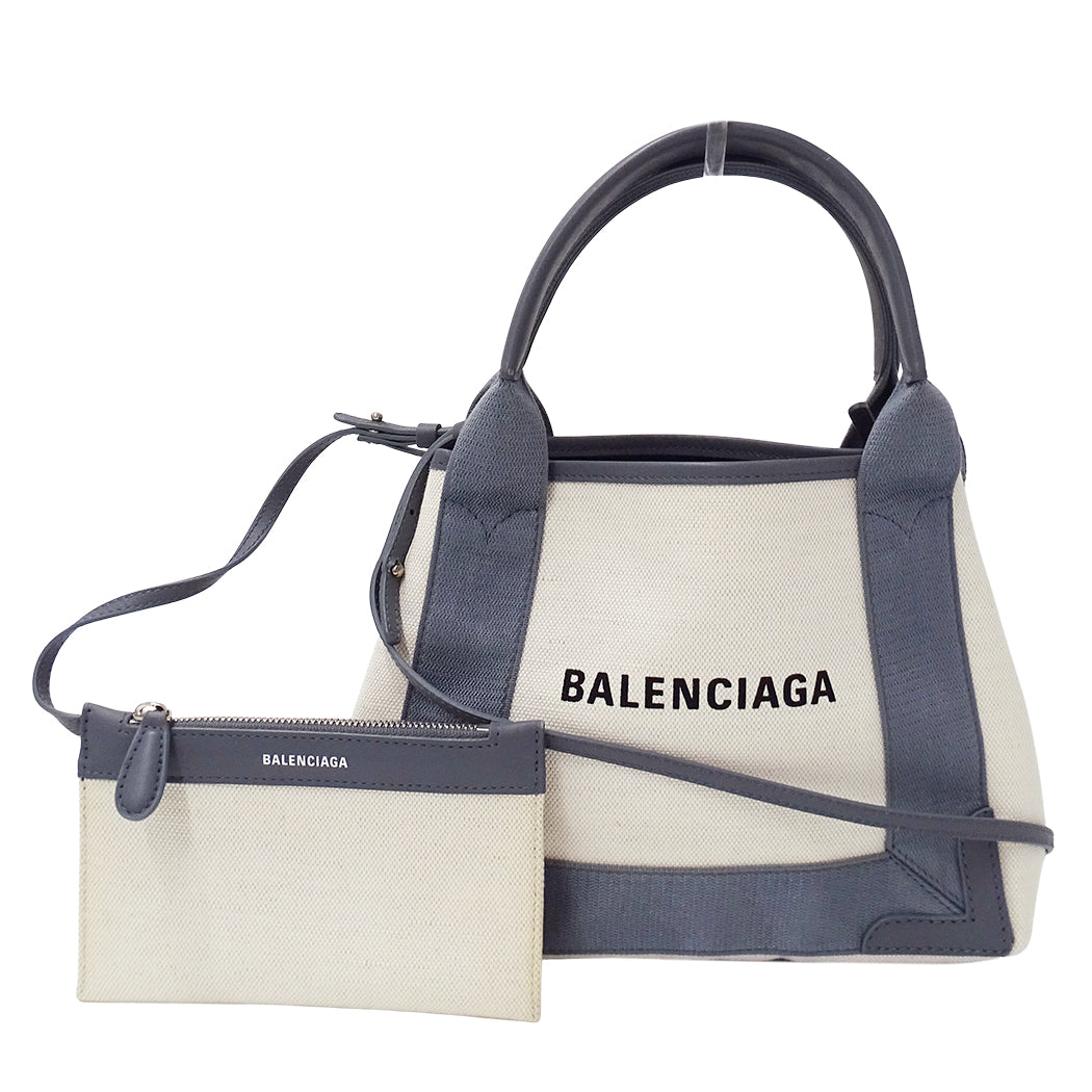 BALENCIAGA バレンシアガ ネイビーカバス XS 2wayバッグ グレー ベージュ 390346 キャンバス レディース 【中古】