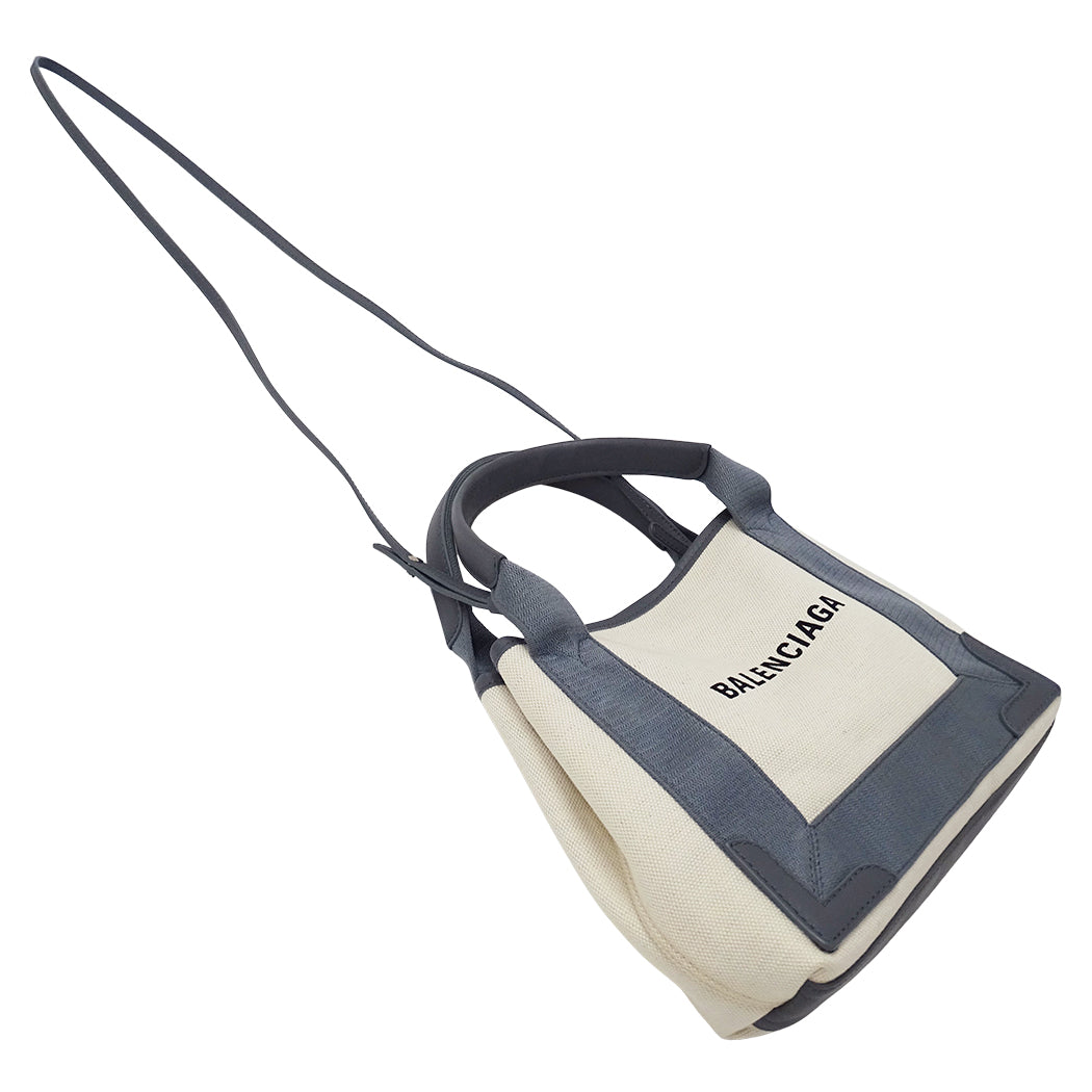 BALENCIAGA バレンシアガ ネイビーカバス XS 2wayバッグ グレー ベージュ 390346 キャンバス レディース 【中古】