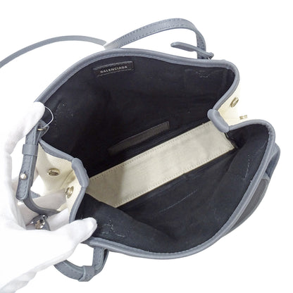 BALENCIAGA バレンシアガ ネイビーカバス XS 2wayバッグ グレー ベージュ 390346 キャンバス レディース 【中古】