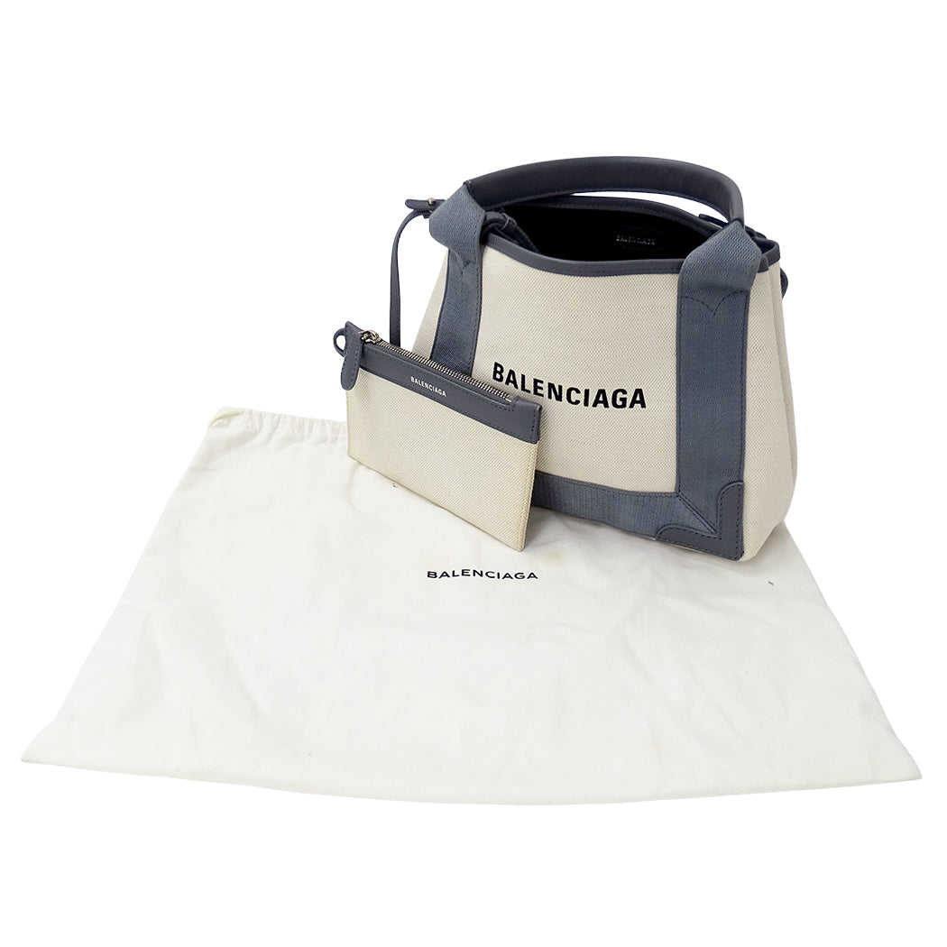 BALENCIAGA バレンシアガ ネイビーカバス XS 2wayバッグ グレー ベージュ 390346 キャンバス レディース 【中古】
